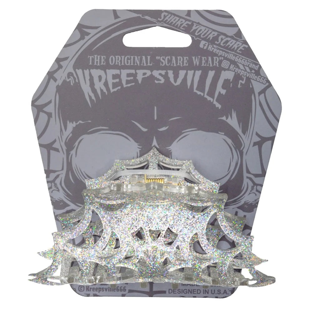 Kreepsville 666 Spiderweb Hair Claw Clip Silver