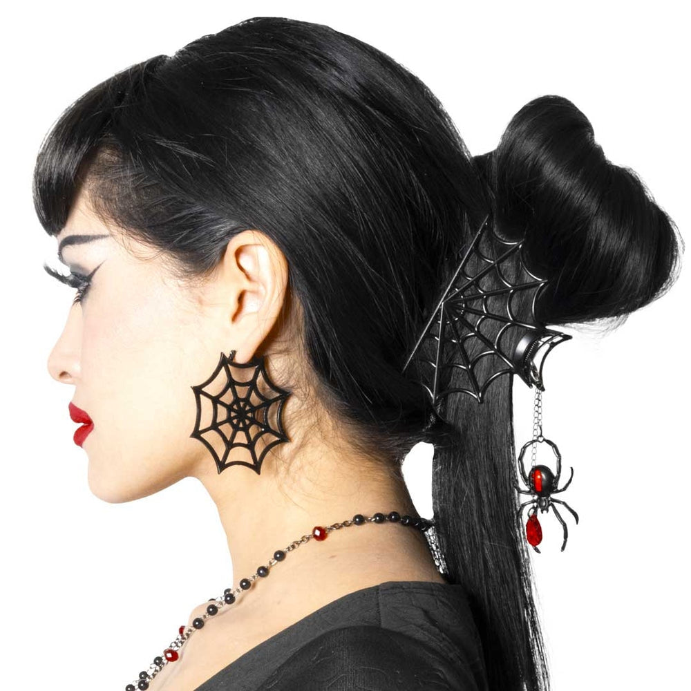 Kreepsville 666 Black Spider Charm Web Claw Hair Clip