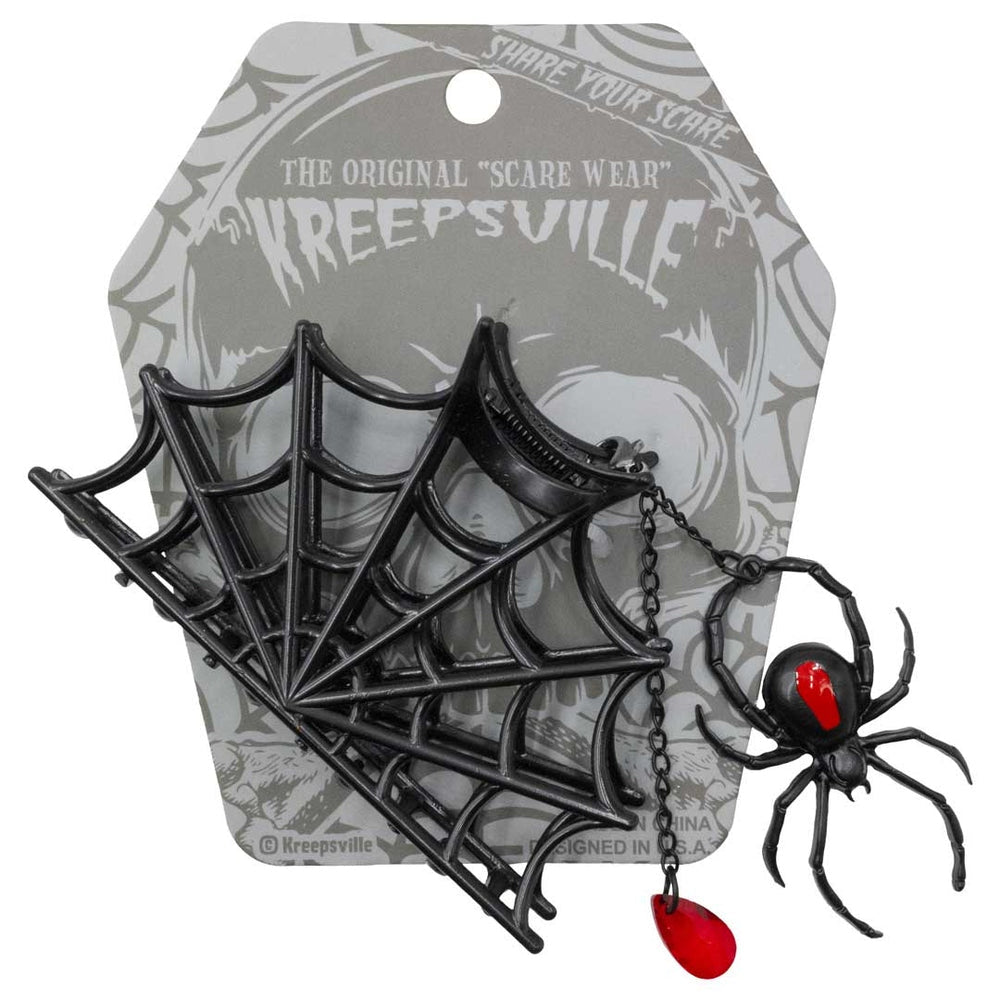 Kreepsville 666 Black Spider Charm Web Claw Hair Clip