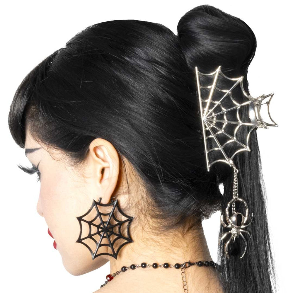 Kreepsville 666 Silver Spider Charm Web Claw Hair Clip