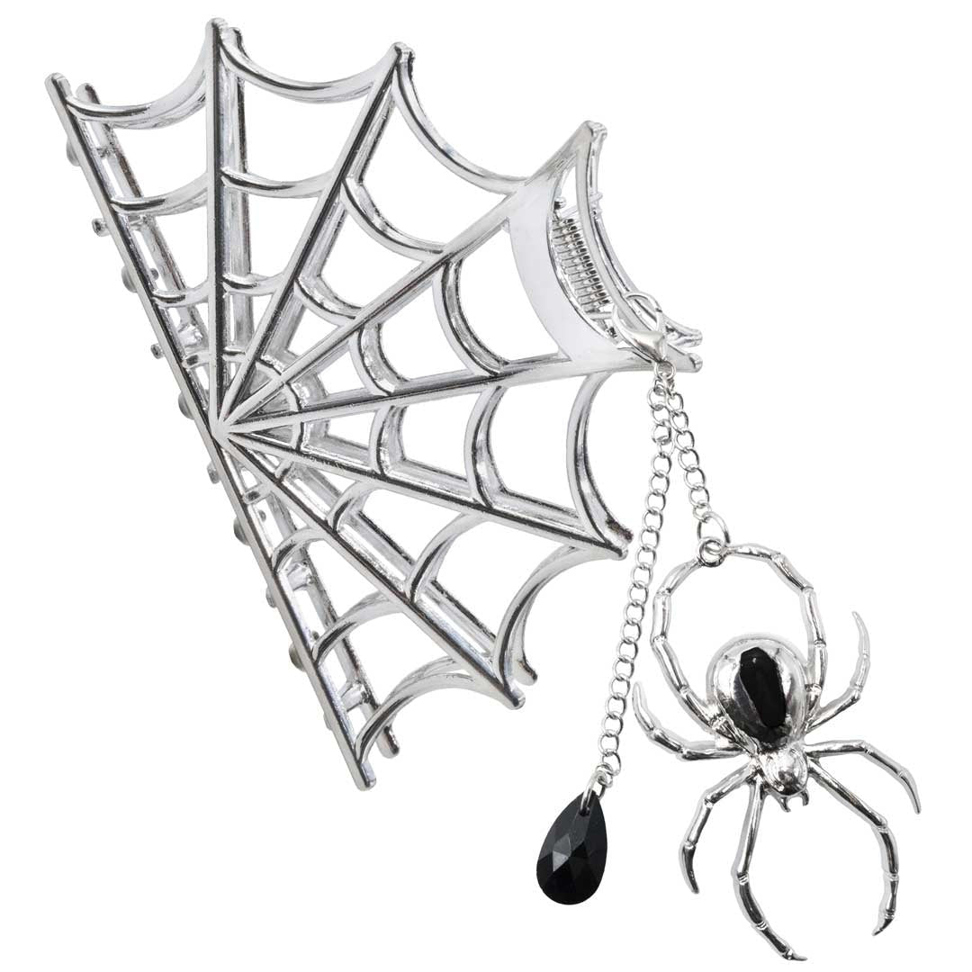 Kreepsville 666 Silver Spider Charm Web Claw Hair Clip