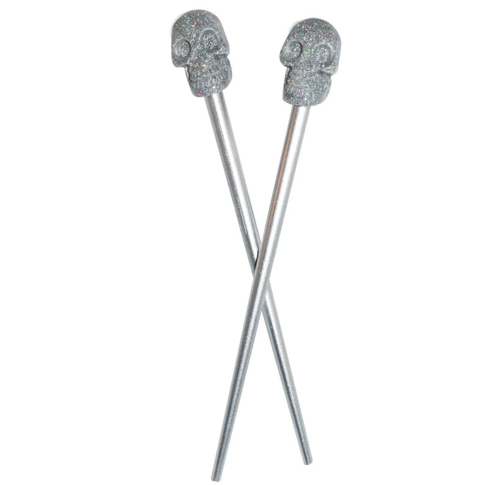 Kreepsville 666 Skull Collection Silver Glitter Hair Sticks