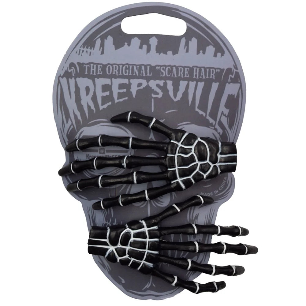 Kreepsville 666 Skeleton Bone Hand Hairslides Black