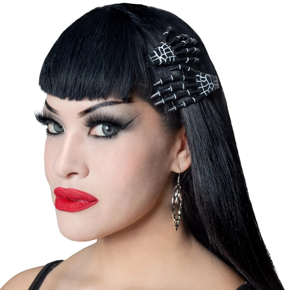 Kreepsville 666 Skeleton Bone Hand Hairslides Black