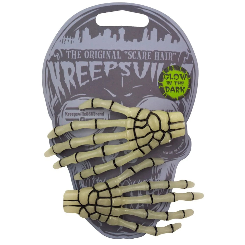 Kreepsville 666 Skeleton Bone Hands Hairslides Glow