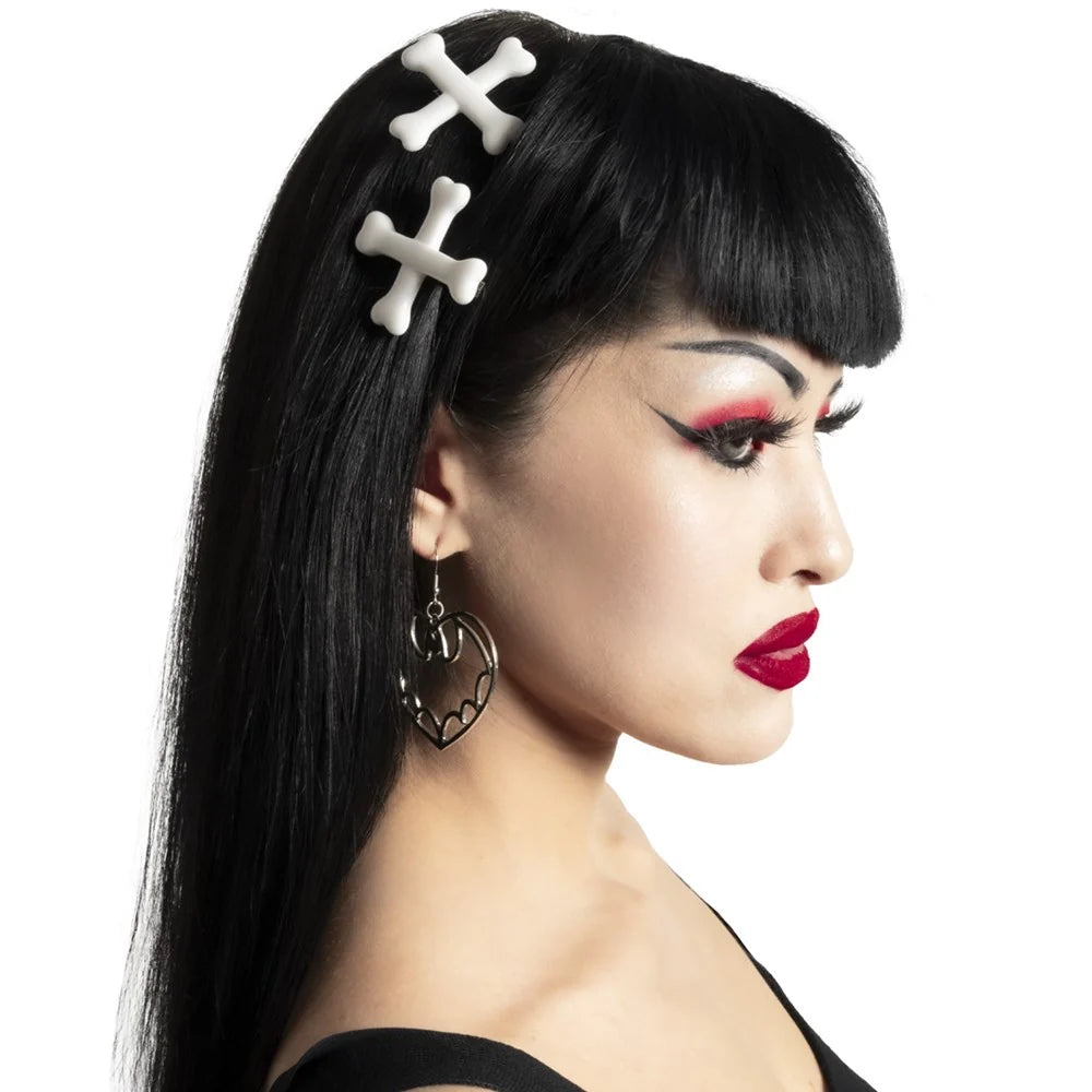 Kreepsville 666 Crossbones Hairslide White