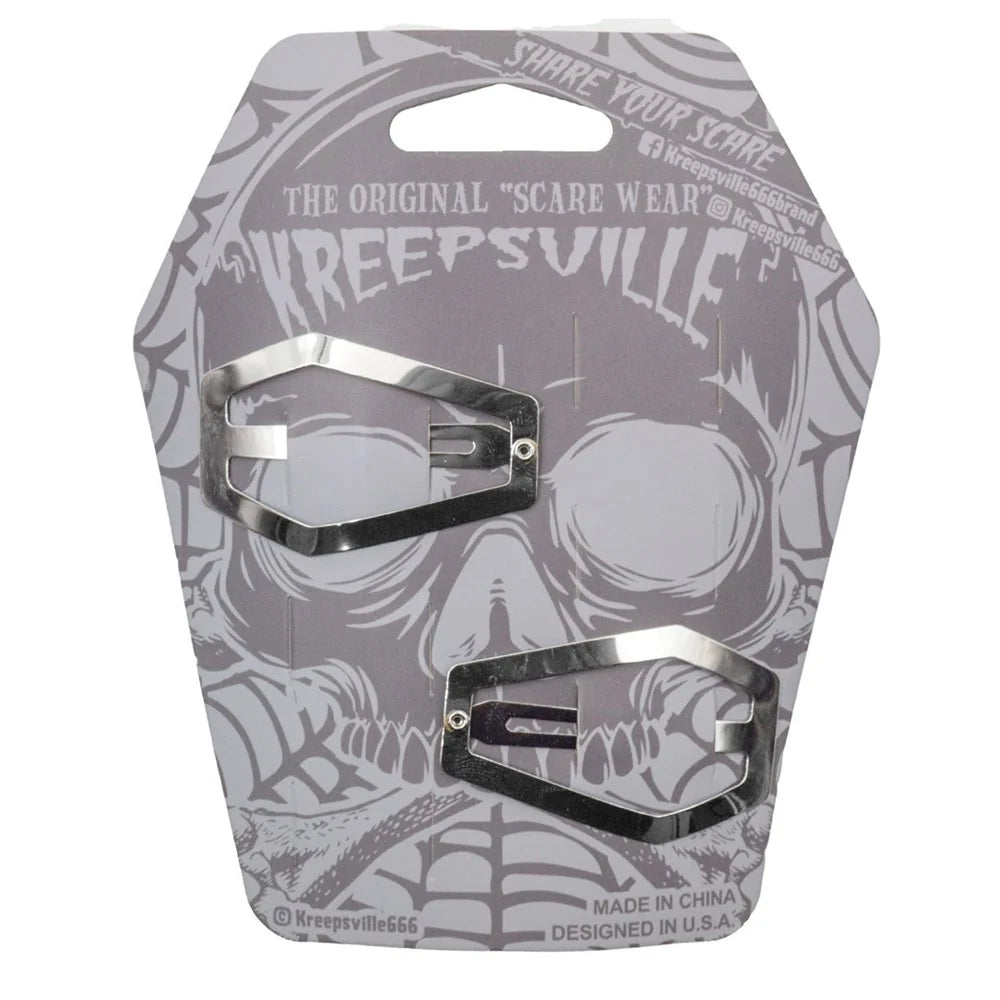 Kreepsville 666 Coffin Snap Hair Clips Pair Silver
