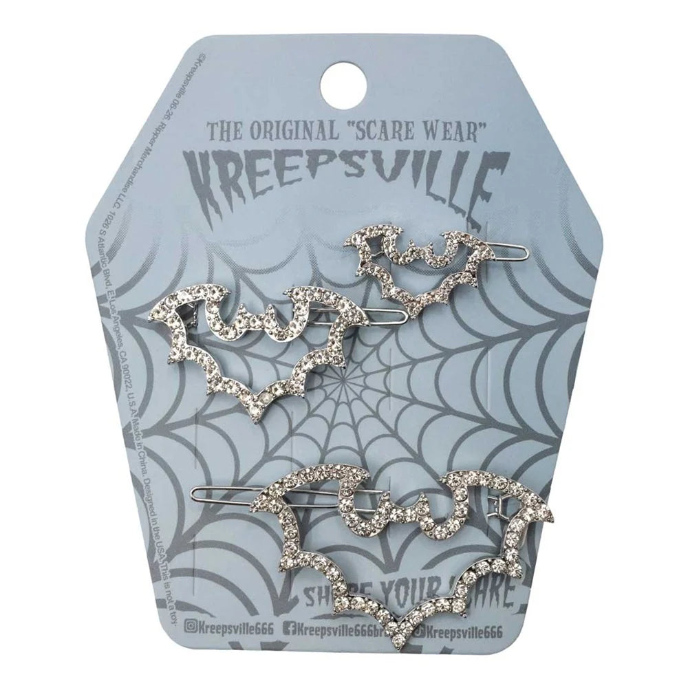 Kreepsville 666 Bat Outline Bling Hair Clips Pair