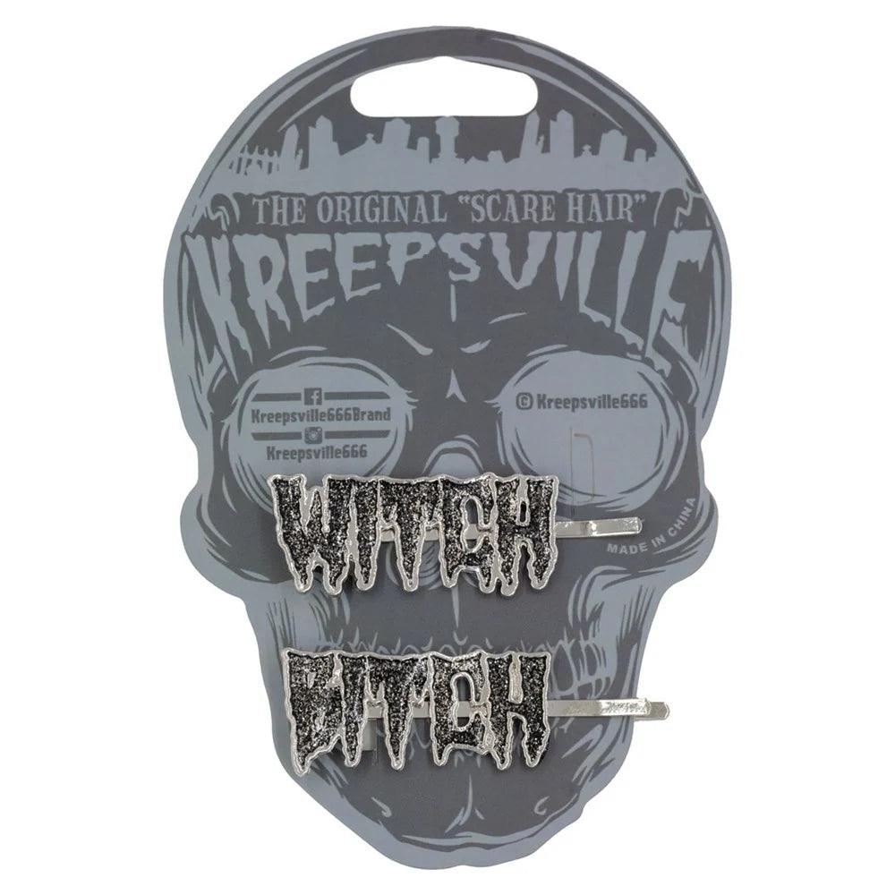 Kreepsville 666 Witch Bitch Text Hair Slides