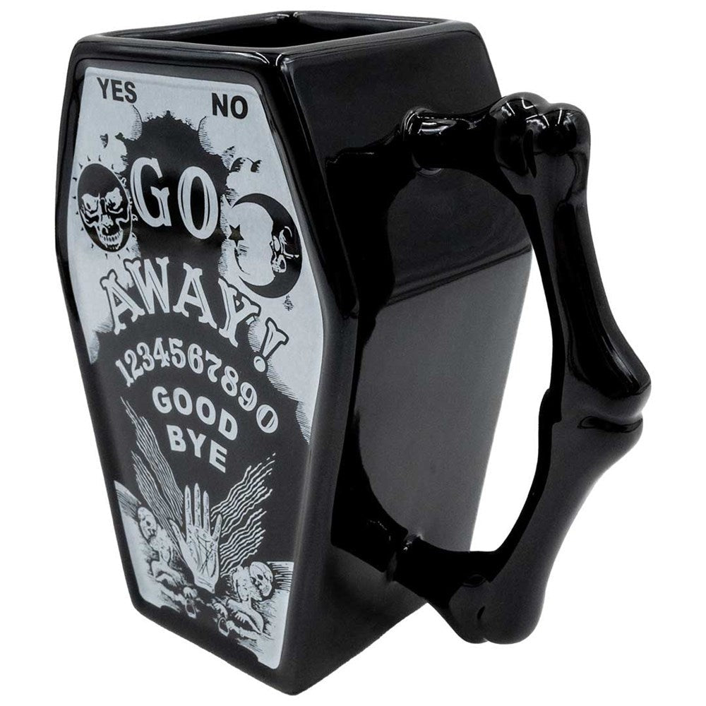 Kreepsville 666 Ouija Board Go Away! Black Coffin Mug