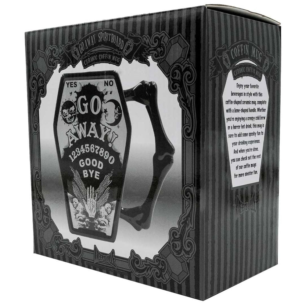 Kreepsville 666 Ouija Board Go Away! Black Coffin Mug