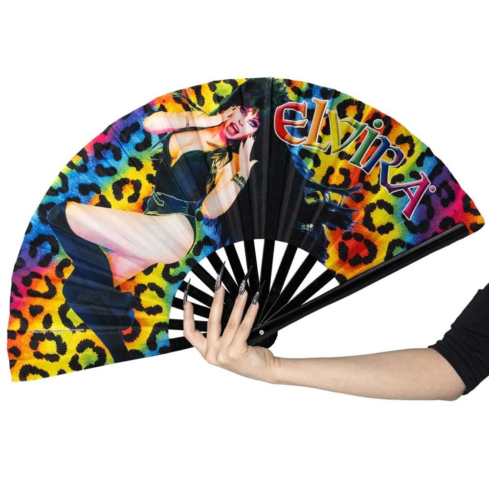 Kreepsville 666 Jumbo X-large Rainbow Leopard Elvira Hand Fan