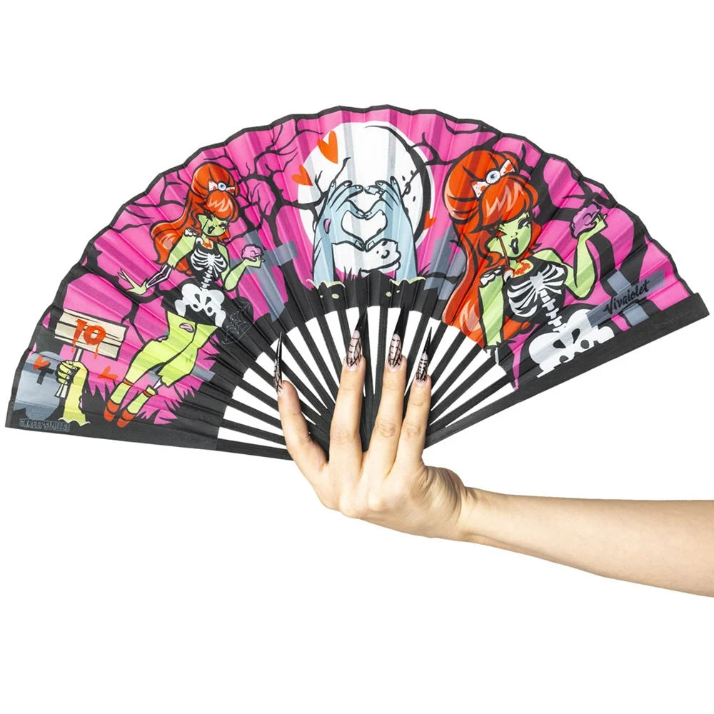 Kreepsville 666 Zombie Girl Pink Fabric Fan