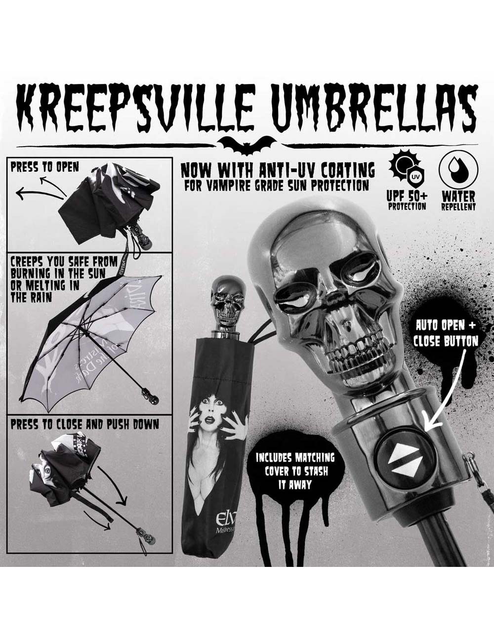 Kreepsville 666 Skull Handle Elvira Umbrella