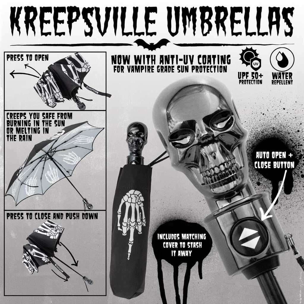 Kreepsville 666 Skull Handle Skeleton Middle Finger Anti UV Umbrella