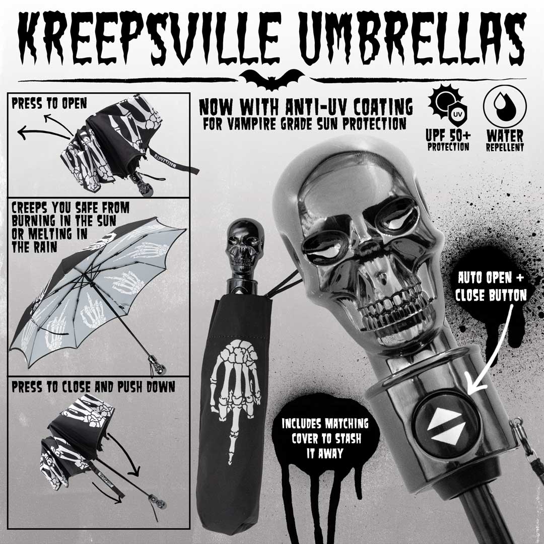 Kreepsville 666 Skull Handle Skeleton Middle Finger Anti UV Umbrella