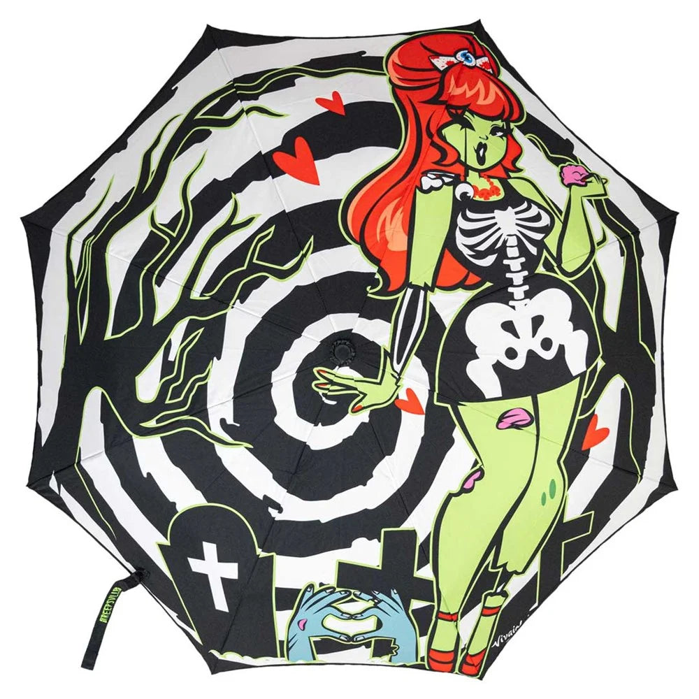 Kreepsville 666 Skull Handle Zombie Girl Anti UV Umbrella