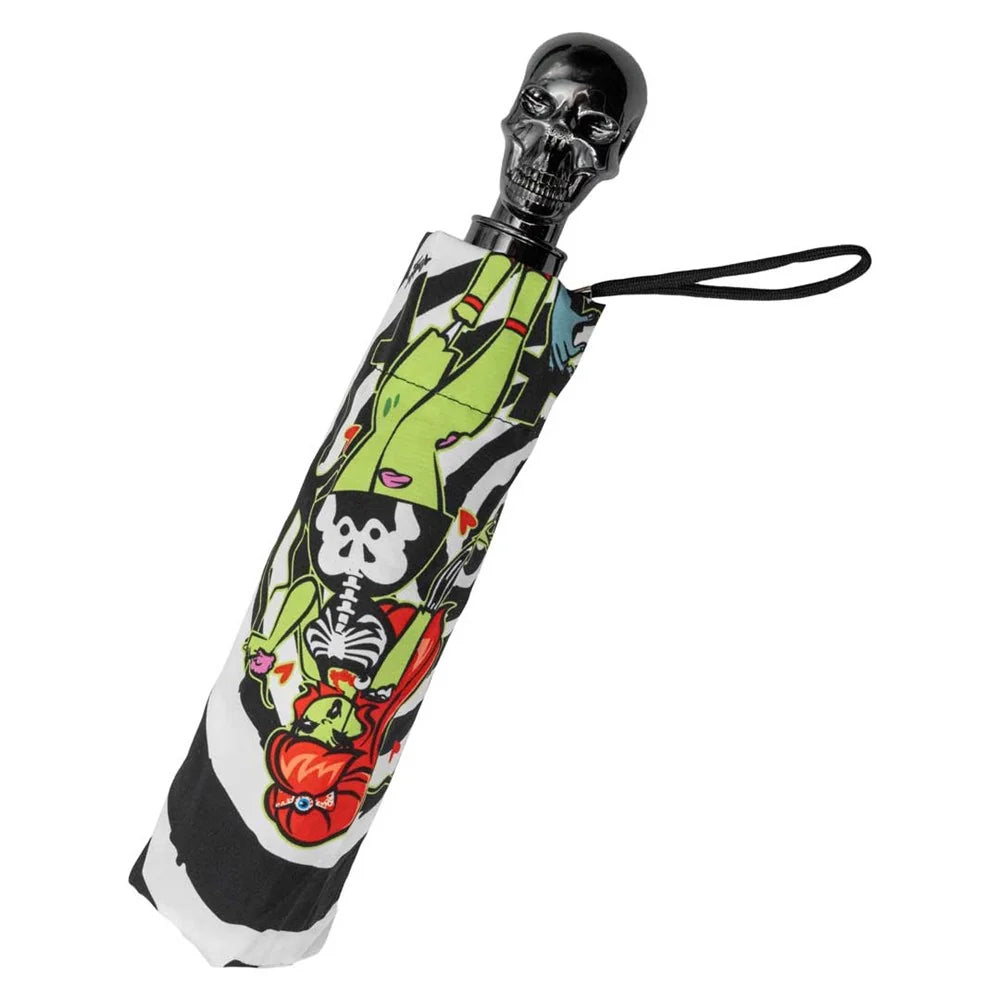 Kreepsville 666 Skull Handle Zombie Girl Anti UV Umbrella