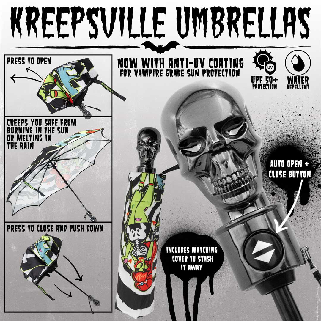 Kreepsville 666 Skull Handle Zombie Girl Anti UV Umbrella