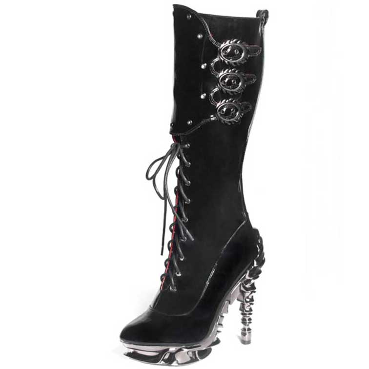 Hades HYPERION Black Patent Lace Up Knee High Boots