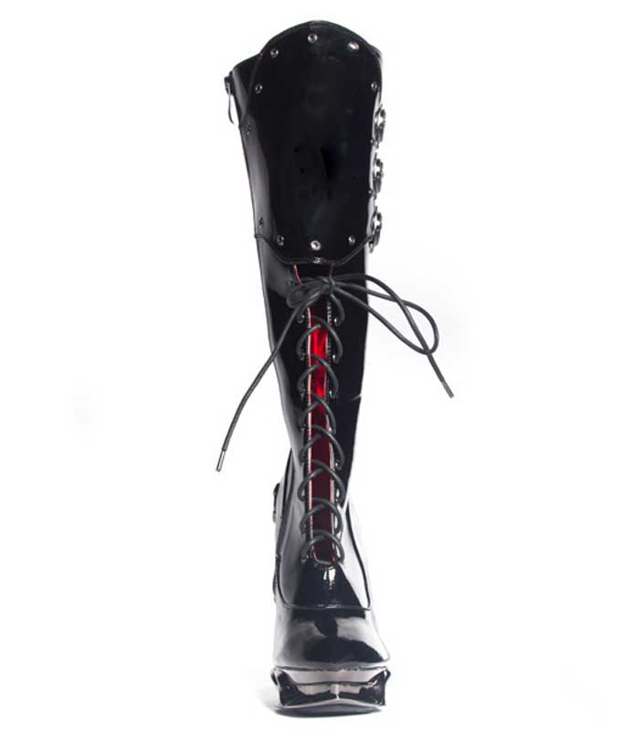 Hades HYPERION Black Patent Lace Up Knee High Boots