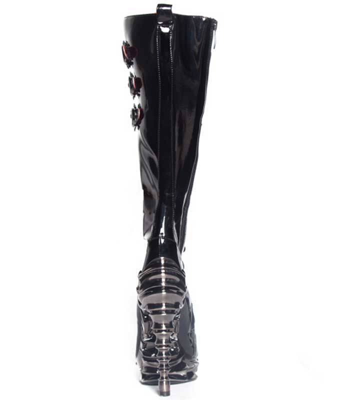 Hades HYPERION Black Patent Lace Up Knee High Boots
