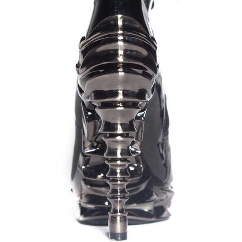 Hades HYPERION Black Patent Lace Up Knee High Boots