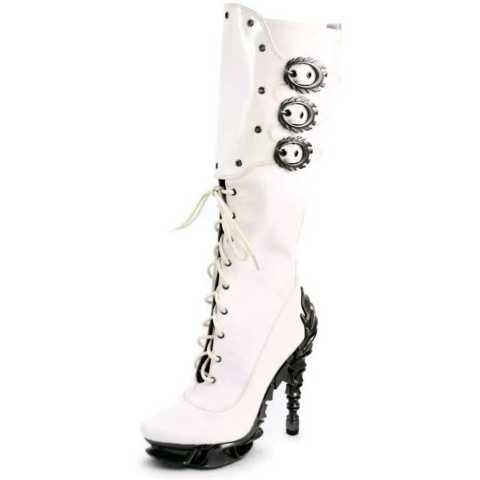 Hades HYPERION White Patent Lace Up Knee High Boots