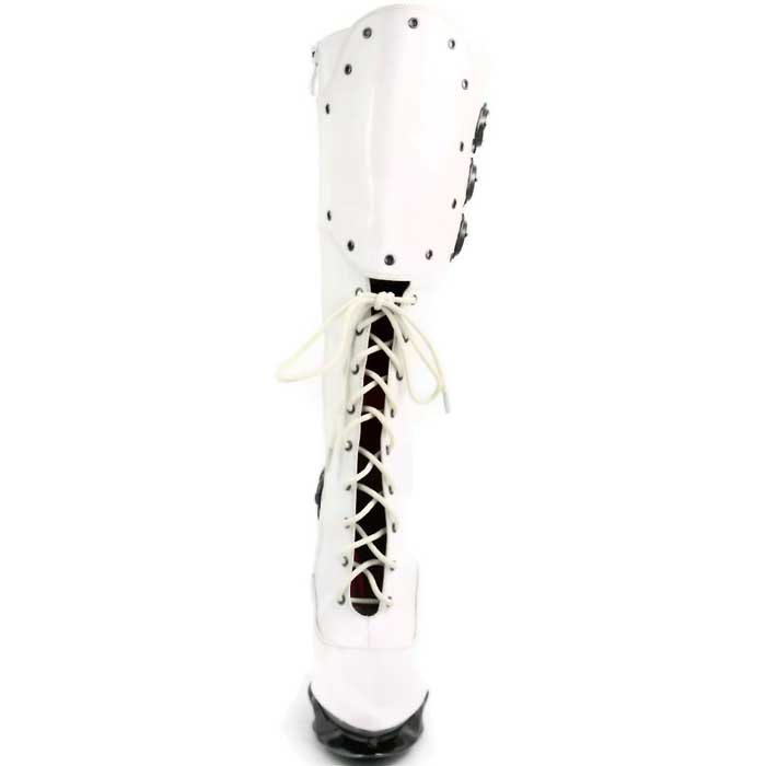 Hades HYPERION White Patent Lace Up Knee High Boots