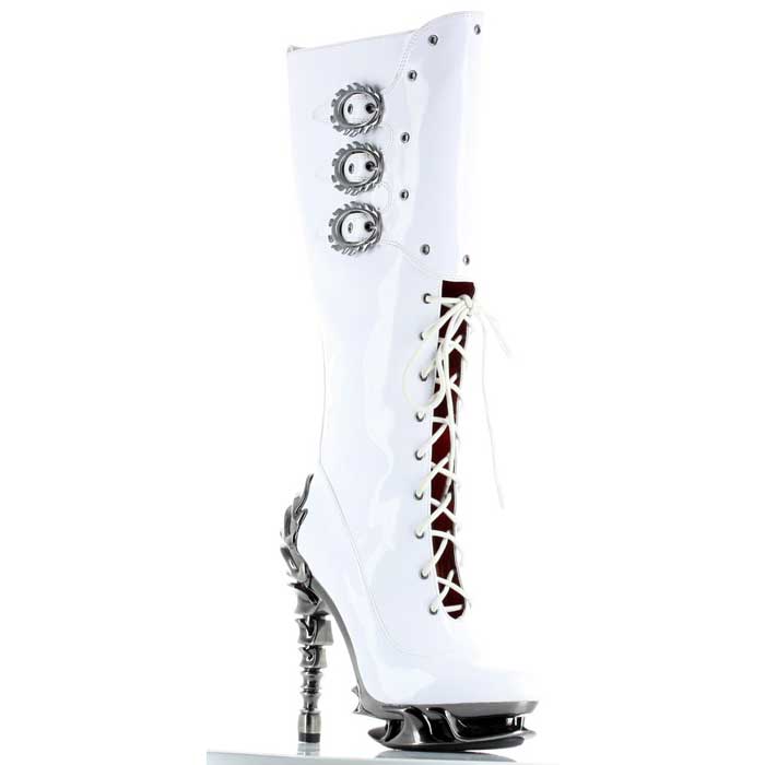 Hades HYPERION White Patent Lace Up Knee High Boots