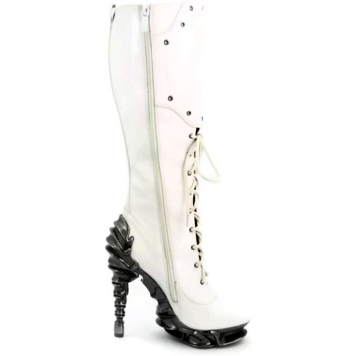 Hades HYPERION White Patent Lace Up Knee High Boots