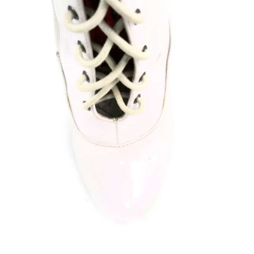 Hades HYPERION White Patent Lace Up Knee High Boots