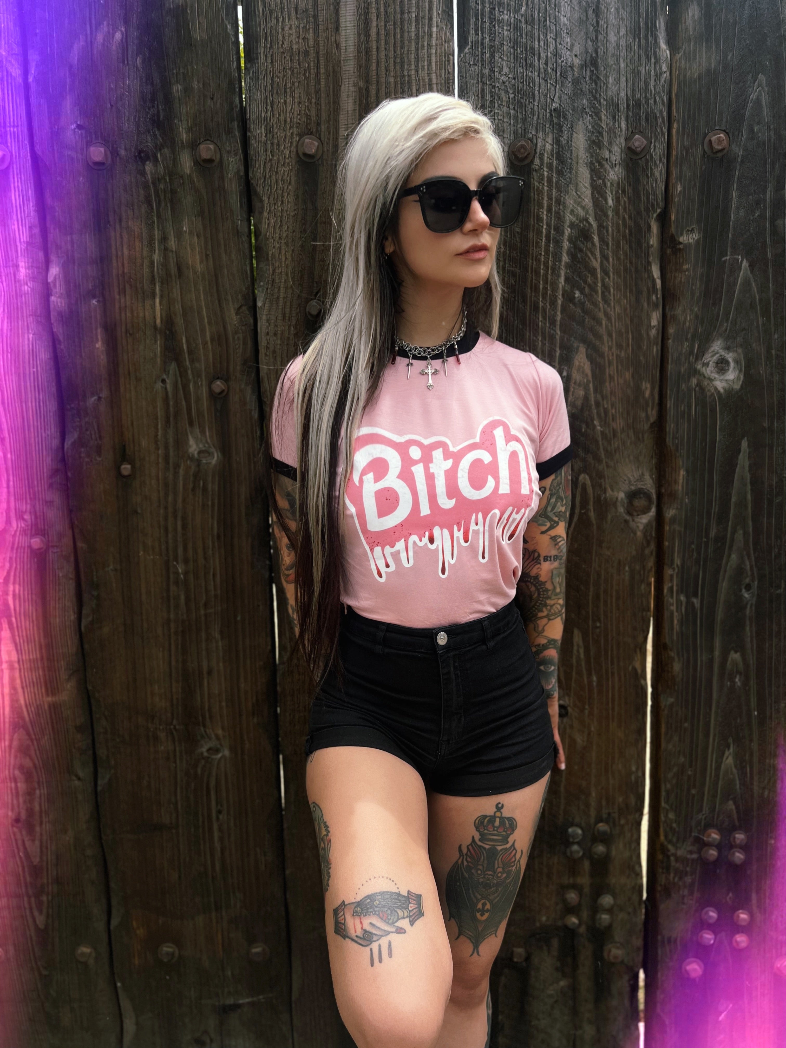 Vera's Eyecandy Bitch Barbie Ringer Tee