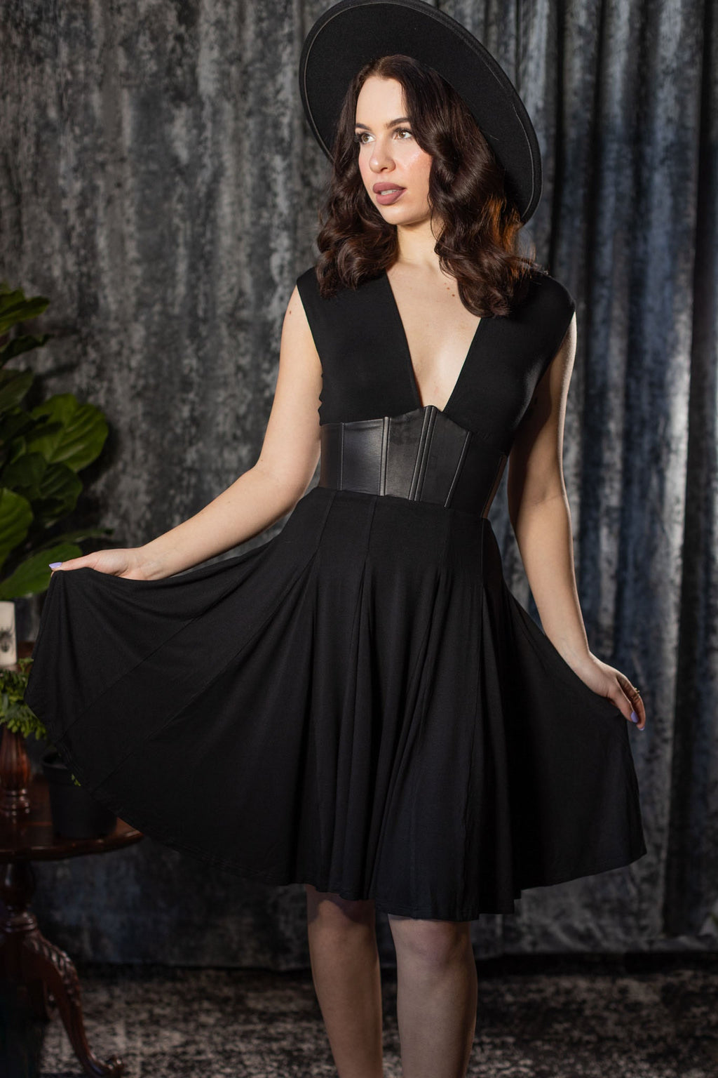 Witchwood Blake Ever Haunting Corset Waist Plunging Neckline Jersey Dress