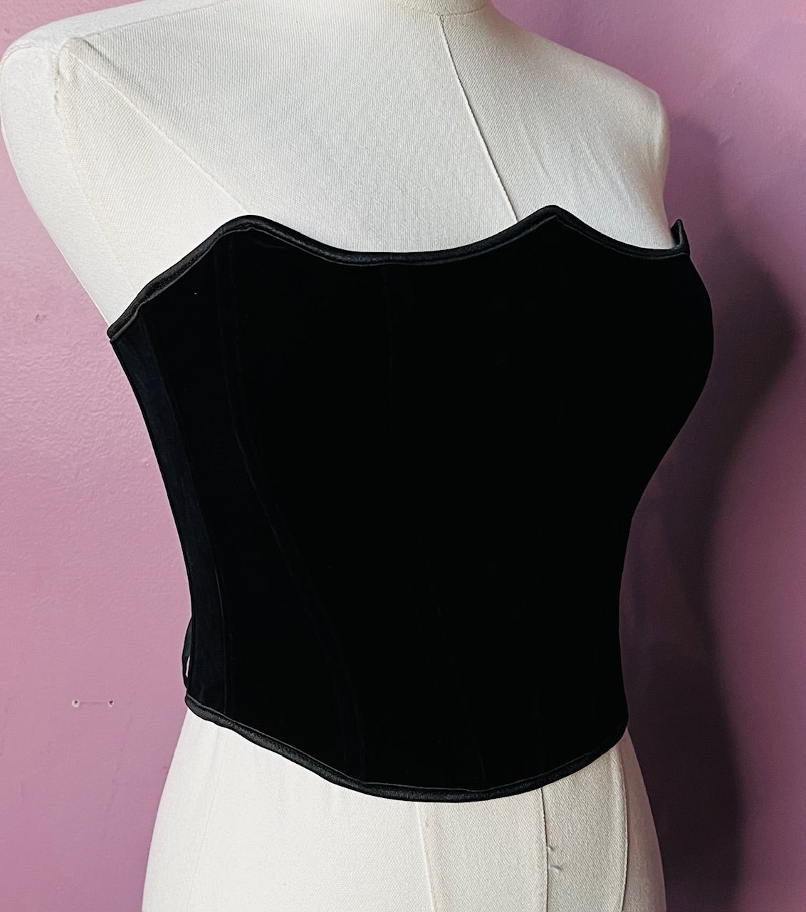 Witchwood The Poe Corset Black Velveteen Pointed Waist Cinching