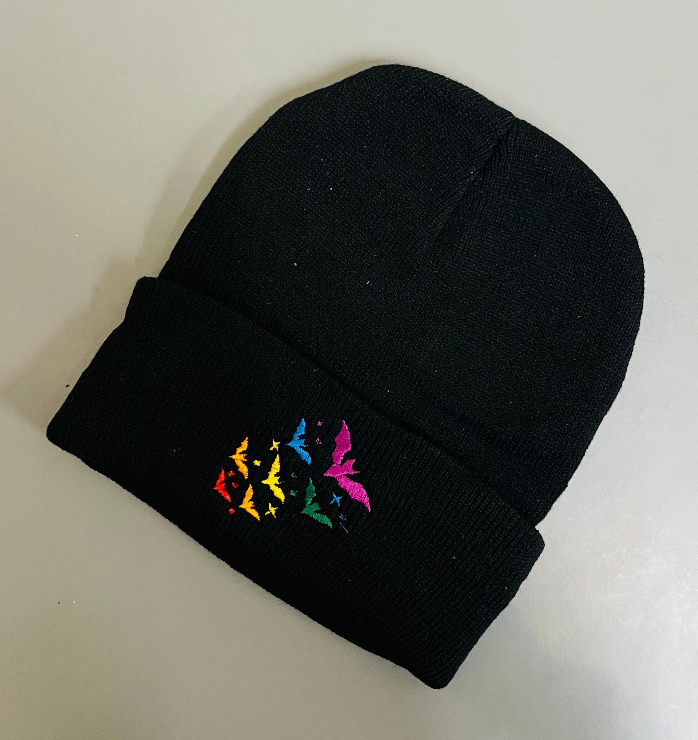 Witchwood Vegan Beanie Rainbow Gradient Gothic Bats