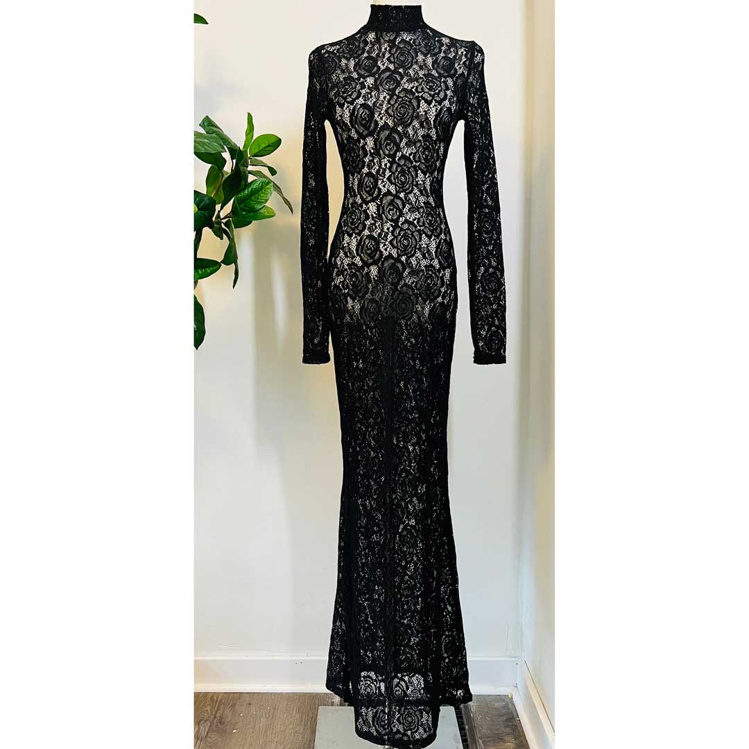 Witchwood Persephone Deadly Sheer Floral Lace Maxi Dress