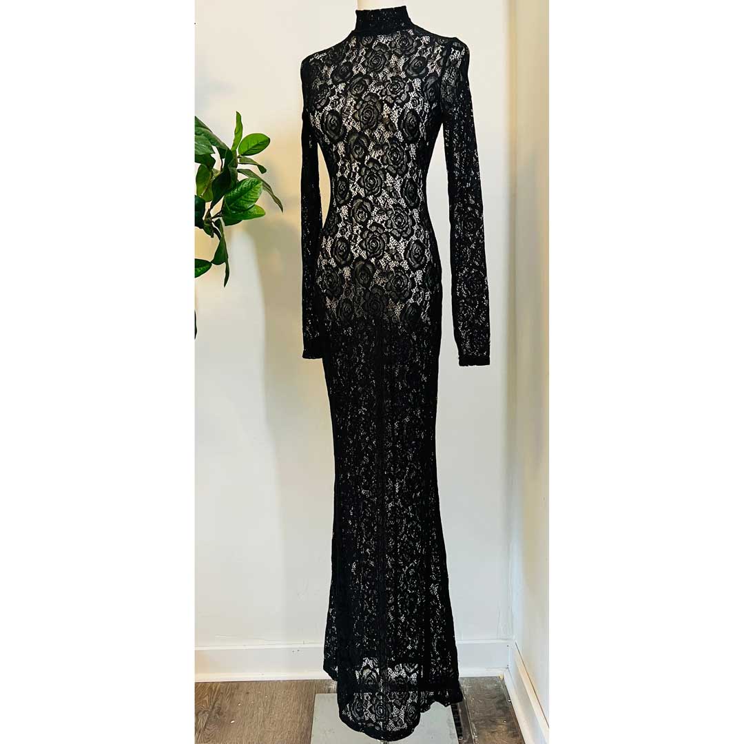 Witchwood Persephone Deadly Sheer Floral Lace Maxi Dress