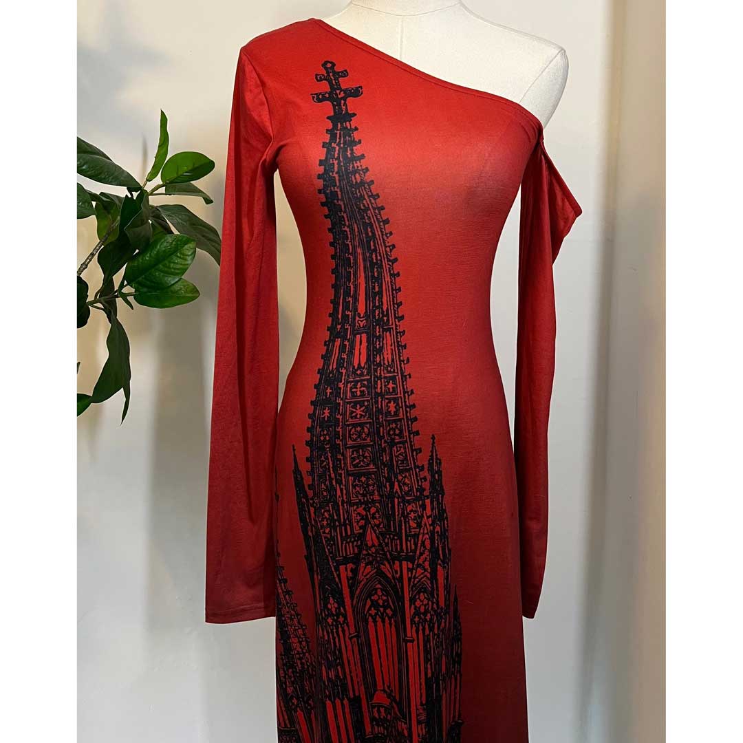 Witchwood Elspeth Red Cathedral Off Shoulder Maxi Dress
