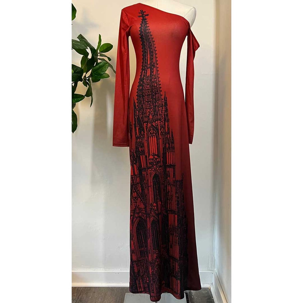 Witchwood Elspeth Red Cathedral Off Shoulder Maxi Dress