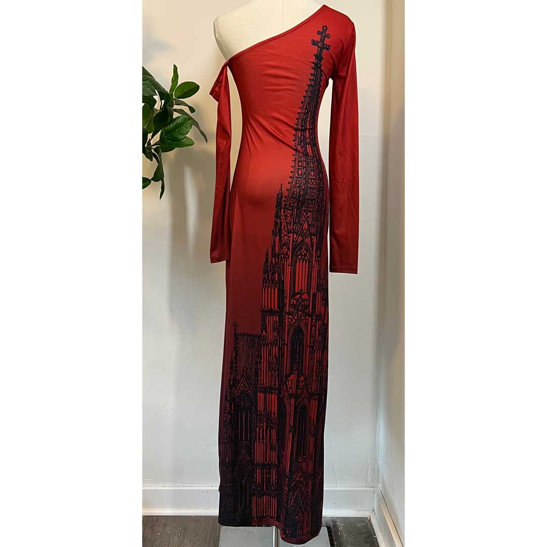 Witchwood Elspeth Red Cathedral Off Shoulder Maxi Dress