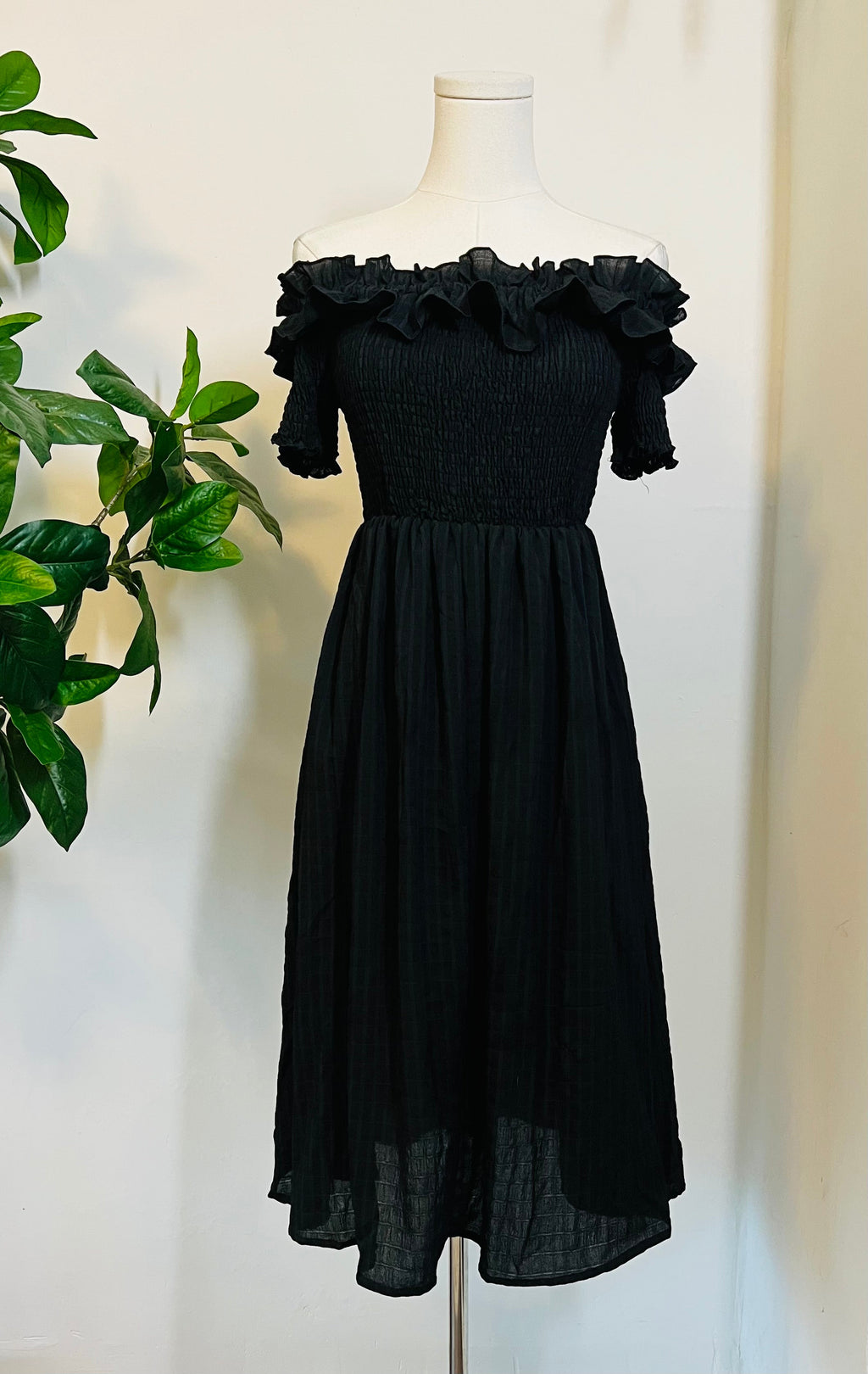 Witchwood Hilda Black Off Shoulder Cottage Goth Dress