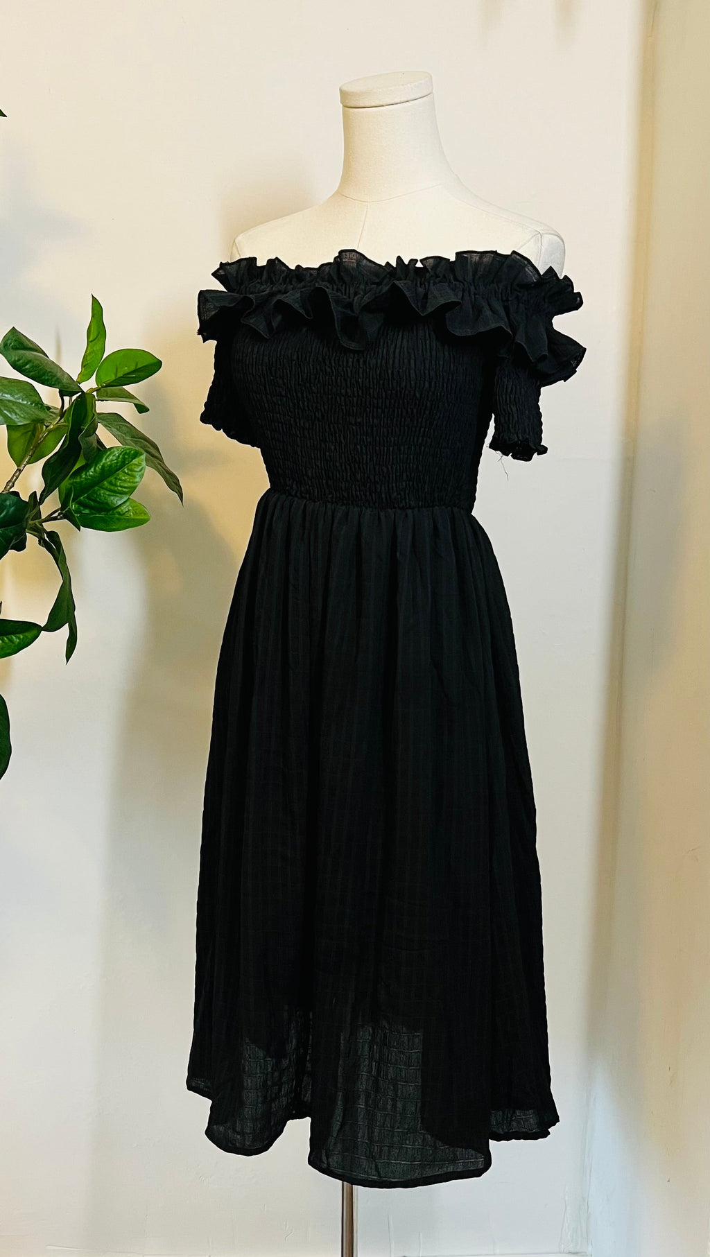 Witchwood Hilda Black Off Shoulder Cottage Goth Dress