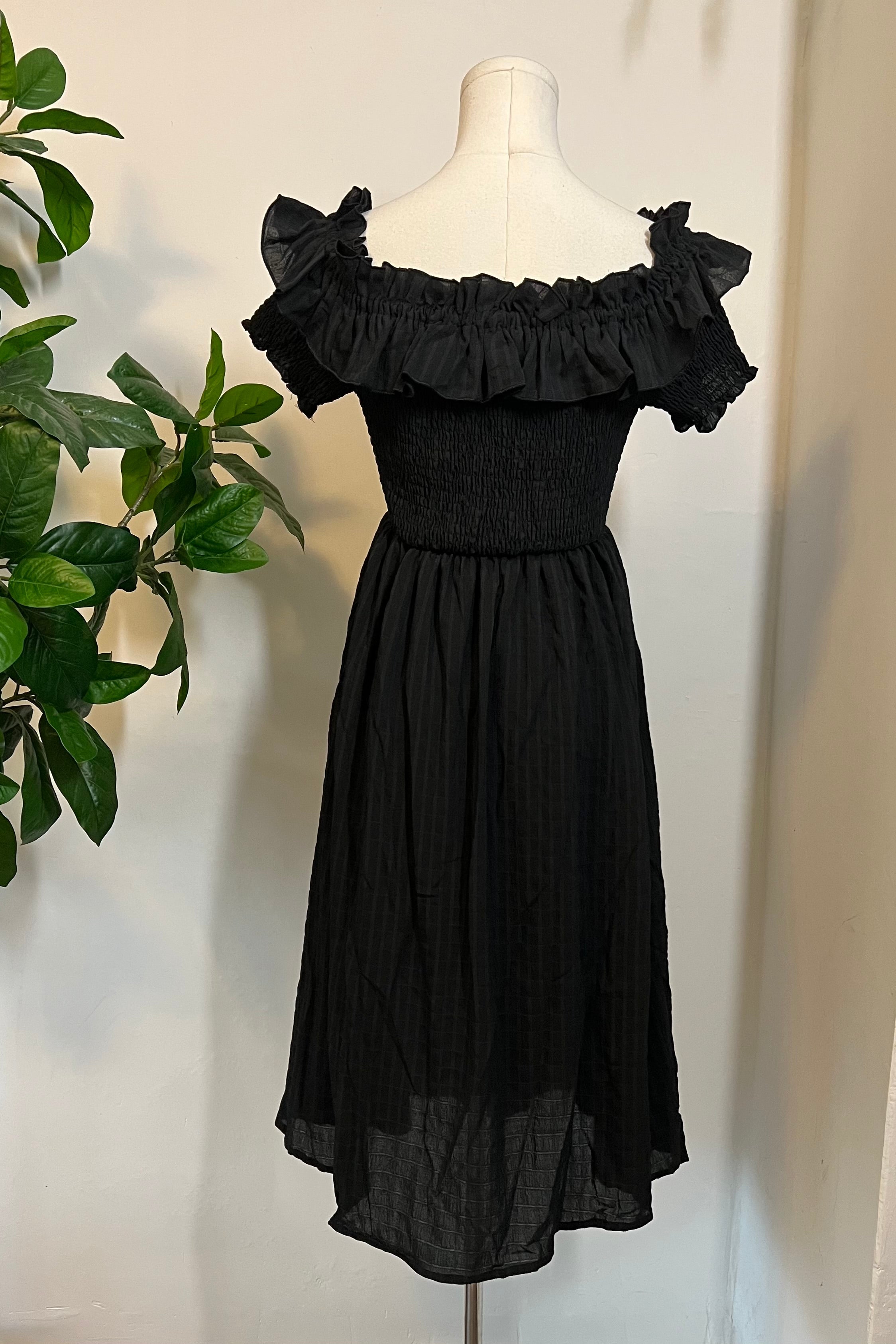 Witchwood Hilda Black Off Shoulder Cottage Goth Dress