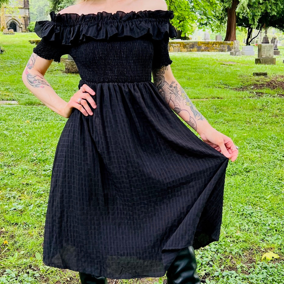 Witchwood Hilda Black Off Shoulder Cottage Goth Dress