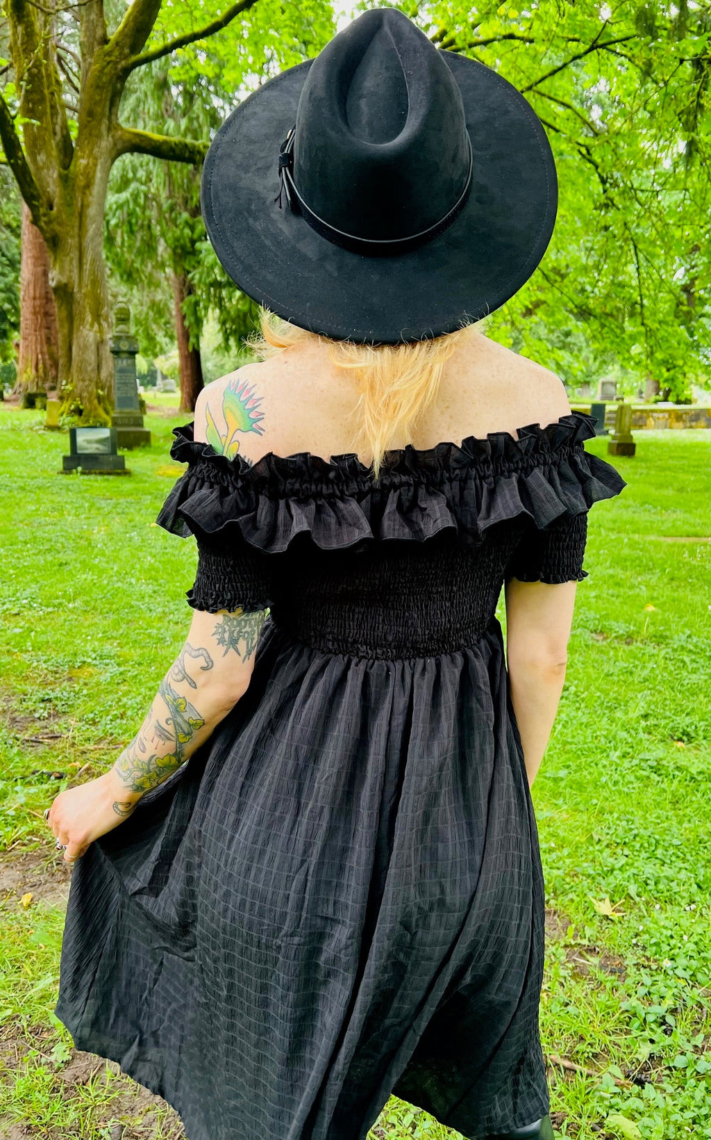 Witchwood Hilda Black Off Shoulder Cottage Goth Dress
