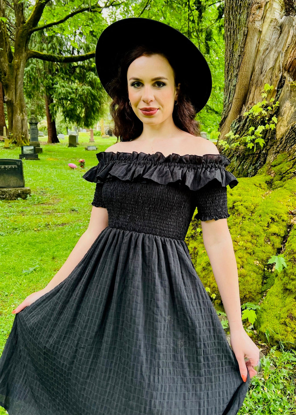 Witchwood Hilda Black Off Shoulder Cottage Goth Dress