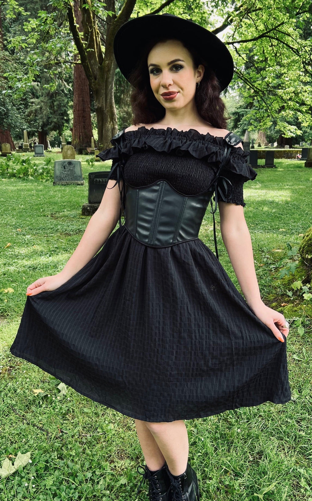 Witchwood Hilda Black Off Shoulder Cottage Goth Dress