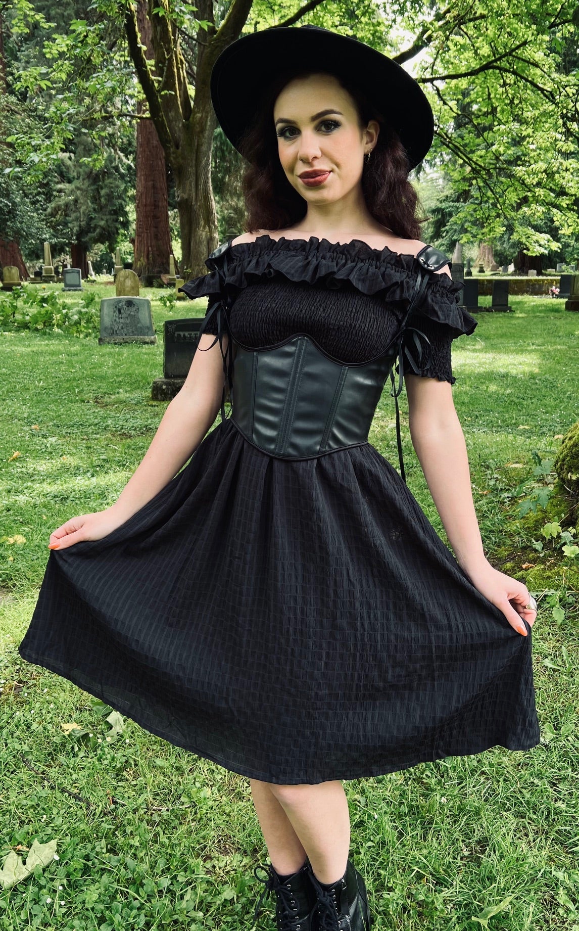 Witchwood Hilda Black Off Shoulder Cottage Goth Dress