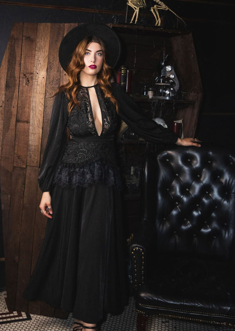 Witchwood Lenore Victorian Style Black Lace Maxi Dress
